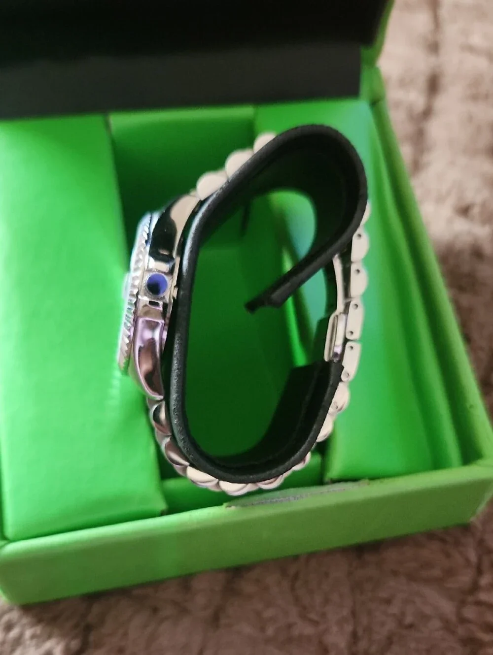 Croton Silver-Tone Bracelet Watch with NAVY Dial and DIAMOND ACCENTS